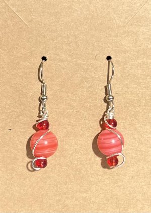 Watermelon Gemstone and Coral Earrings