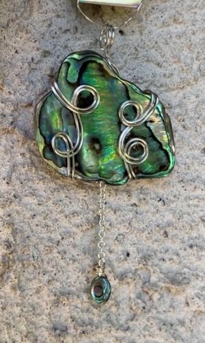 Custom made wire-wrapped Paua shell pendant