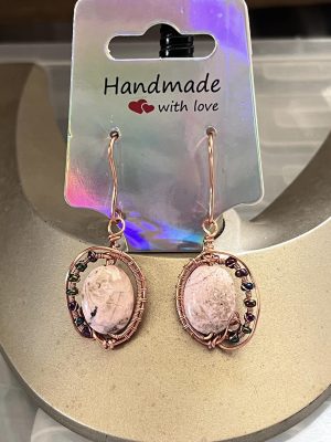 Rhodonite bead wrapped earrings