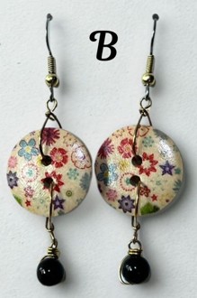 Organic element Flowers and Stars button Earrings