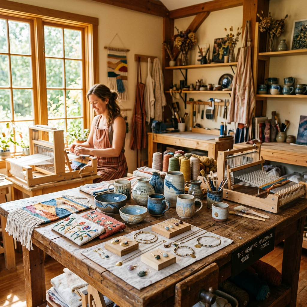 A beautiful and inviting artisan workshop with handmade crafts.